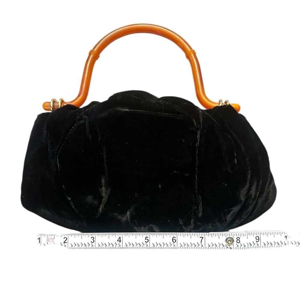 Vtg Velvet Evening Handbag with Bakelite Handle - Black - Kiss Lock - Picture 3 of 5